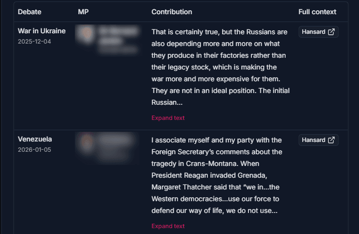 Search Engine interface showing contribution results